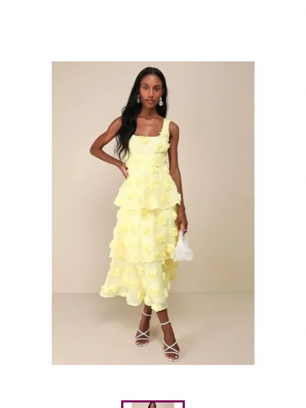 Lulu's Yellow 3D Floral Layered Maxi Dress